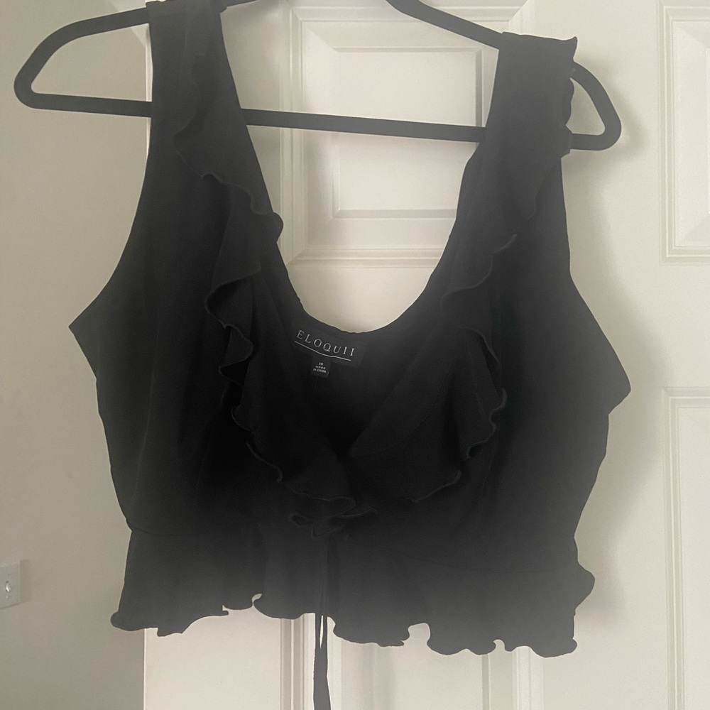Eloquii Black ruffle crop top